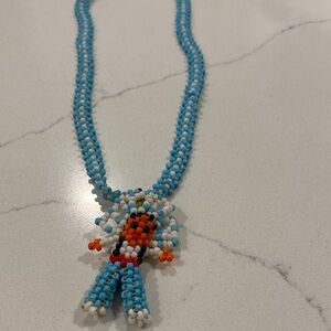 Vintage Handcrafted Beaded Native American Boy Necklace - Blue and White